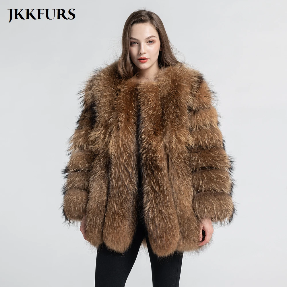 

New Real Raccoon Fur Coat Women's Genuine Fur Jacket Fashion Style Overcoat Girl's Natural Fur Outwear High Quality S7158C
