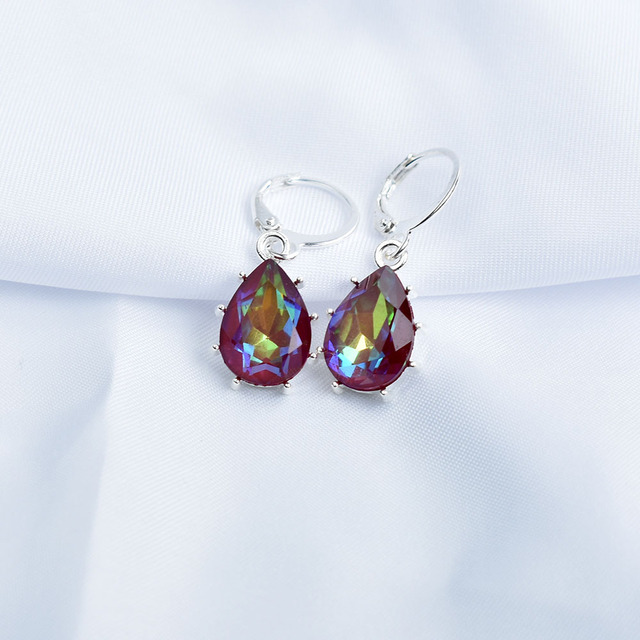 Geometric Crystal Water Drop Earrings For Women Silver Color Red Blue Jewelry Bridal Gift Boucle D'Oreille Femme