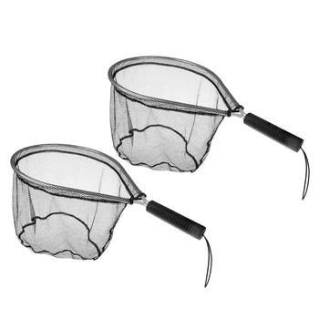 

2Pc Aluminium Fly Fishing Landing Net Antislip Safe Catch Plastic Handle Mesh Fly Nets Trout Bass Fishing Tackles 30 x 40cm