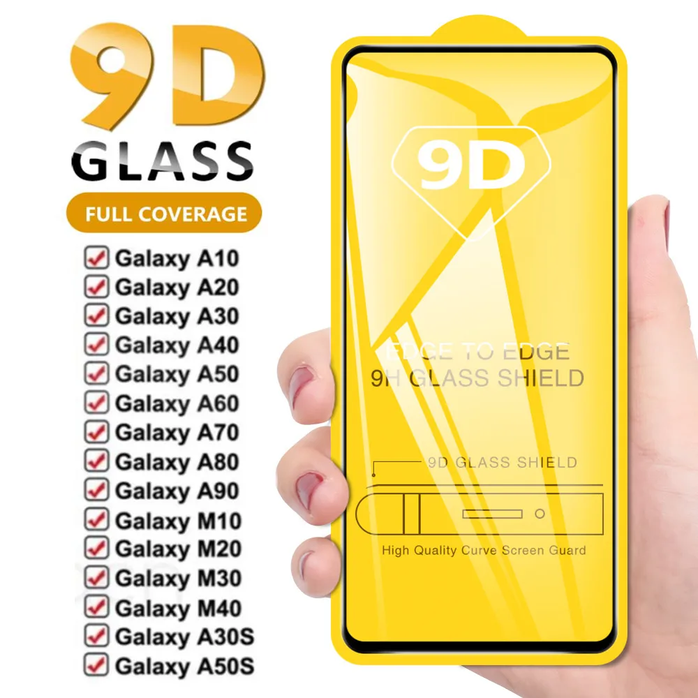 

100Pcs/lot 9D Full Cover Tempered Glass For Samsung Galaxy M10 M20 M30 A10 A20 A30 A40 A60 A70 S A80 A90 A50 S Screen Protector