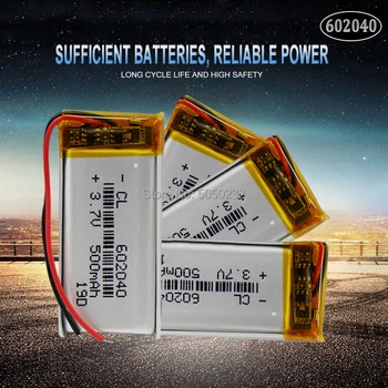 

4pc 500mAH 3.7V 602040 polymer lithium ion / Li-ion Rechargeable battery For GPS Voice Recorder Backup Power PC Smart Watch