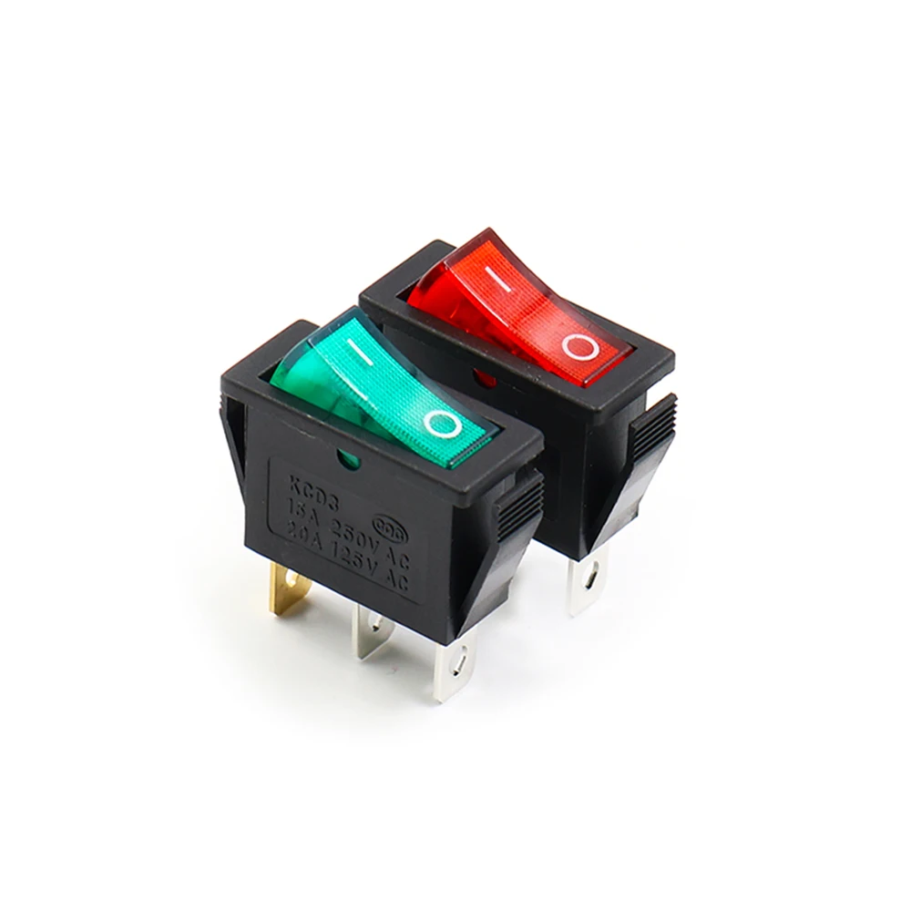 KCD3 Rocker Switch ON-OFF 2 Position 3 Pin Electrical Equipment With Light Power Switch 5PCS 16A 250VAC/ 20A 125VAC 35*31*14mm power switch