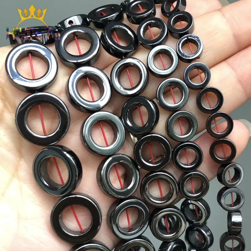 Natural Black Hematite Round Stone Beads Hollow Out For DIY Jewelry Making Bracelet 15'' 8*8/10*10/12*12/14*14/16*16mm | Украшения