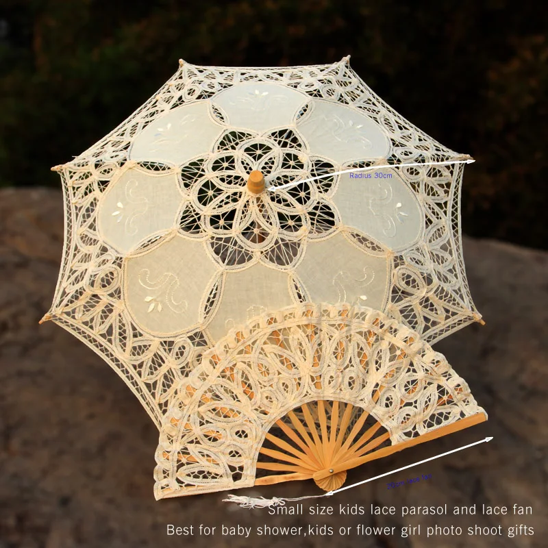 Handmade Bridal Battenburg Lace Parasol and Fan set Wedding Bride