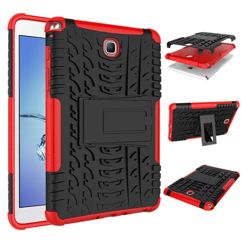 For Samsung galaxy Tab A 8.0 case Tab5 8.0 SM- T350 T355 Tablet Armor case Silicone TPU+PC Shockproof Stand Cover+Film+Pen - Цвет: Красный