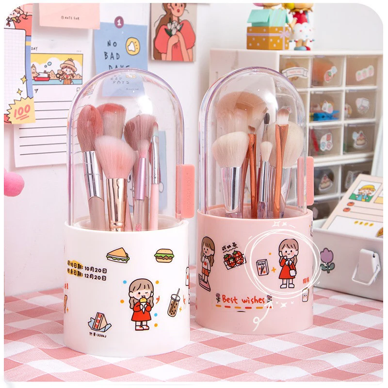 Kawaii коробка для хранения ручка бочка макияжа кисти акриловый туалетный стол