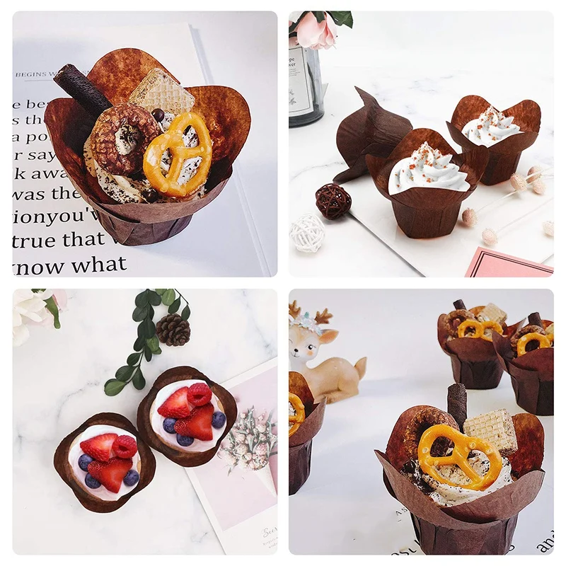 100 Pieces Lotus Baking Cupcake Muffin Liner Tissue, Baking Cup, Cake Stand, Muffin Liners, Home Party Bakery Use, Brown