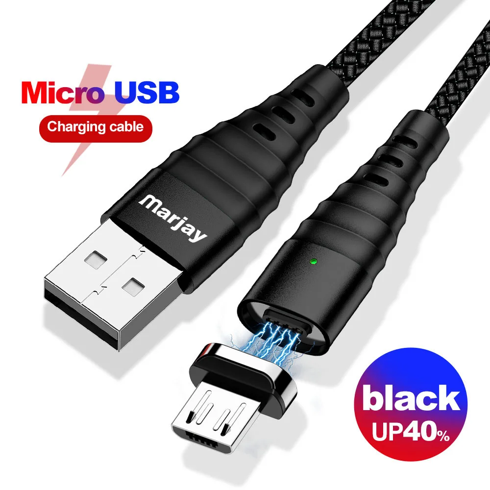Магнитный кабель Marjay Micro usb type C Быстрая зарядка QC 3,0 Micro usb type-C магнитное зарядное устройство USB C для iphone huawei xiaomi кабель - Цвет: Black Micro Cable
