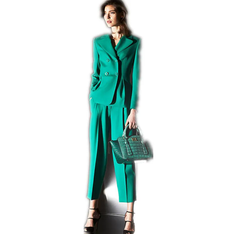 

Turquoise Women Business Suits 2 Piece Formal Professional Elegant Pantsuits Office Uniform Style Ladies Office Work Wear Suits