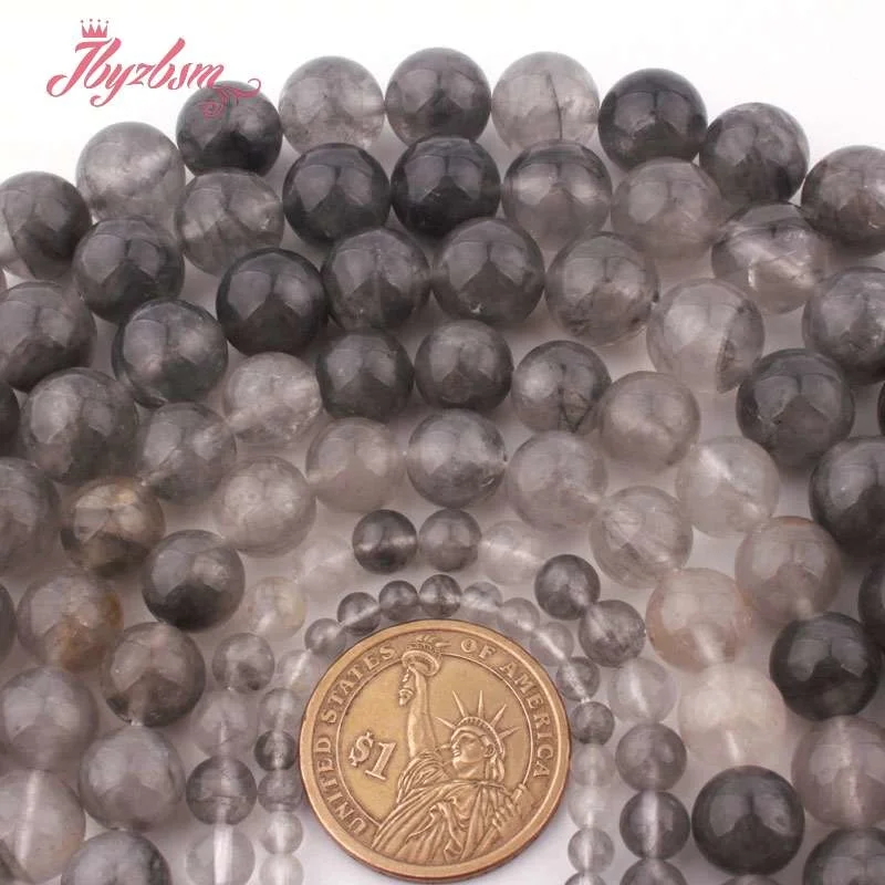 4 6 8 10 12mm Round Smooth Cloudy Quartz Crystal Natural Stone Beads or DIY Necklace Bracelets Jewelry Making 15&quot Free Shipping |