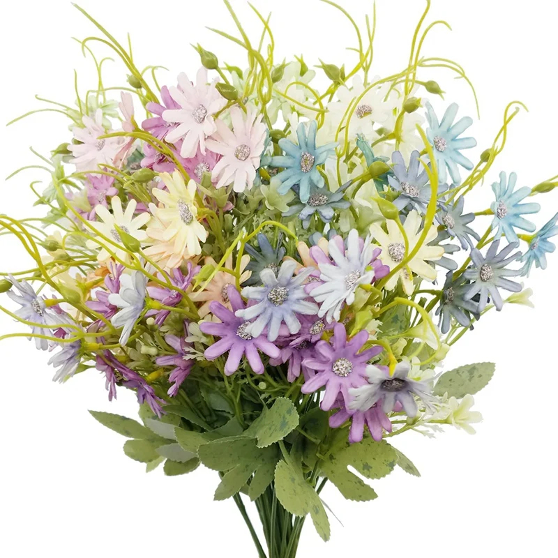 6 Bundles Artificial Daisy Flowers Outdoor UV Resistant Fake Plants No Fade Plastic Silk Flowers