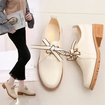 

Oxford Shoes Woman 2020 Lace Up Leather Women Shoes Female Loafers Flats Square Heels Plus Size Ladies Shoes Zapatos De Mujer