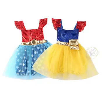 

0-3Y Newborn Toddler Infant Baby Girls Princess Romper Red Yellow Tulle Sequins Party Birthday Costumes For Baby Girl Clothes