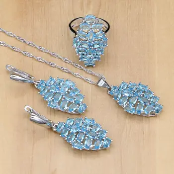 

Blue Australian Crystal White Zircon Women 925 Sterling Silver Jewelry Sets Wedding Earring/Pendant/Necklace/Ring Free Gifts Box