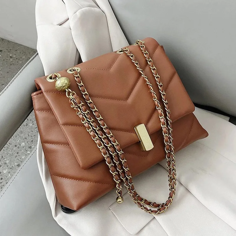 Buen trato ATLI-bandoleras A rayas en forma de V para mujer, bolsos de hombro con cadena de cuero PU, tendencia de diseñador, de marca, cruzado, 2021 JlwjeO57oLB