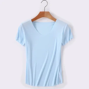 

Summer solid color V-neck short-sleeved T-shirt bottoming shirt women 2020 gray