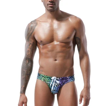 

Men Briefs Leopard Print Drawstring Panties Shorts Low Waist Fashion Briefs Breathable Swim Trunks