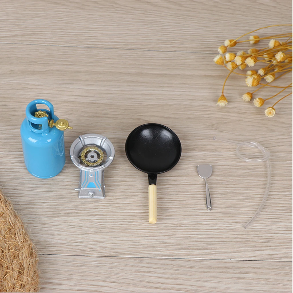 1:12 Miniature Kitchen Gas Tank Stove Wok Shovel Toy Craftsmanship,