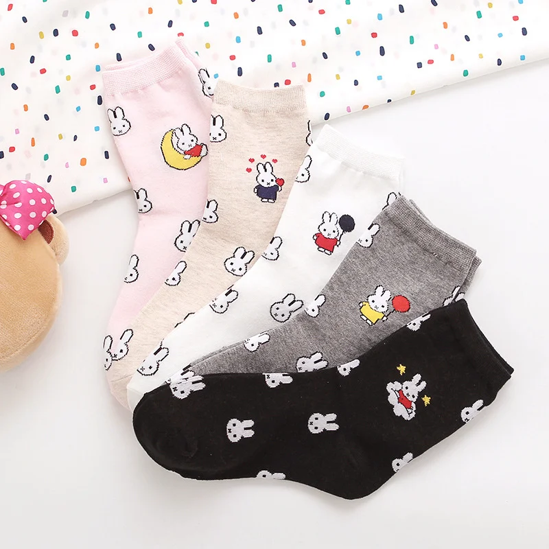 Dreamlikelin, милые осенние Носки с рисунком кролика, женские милые носки в Корейском стиле, подарки