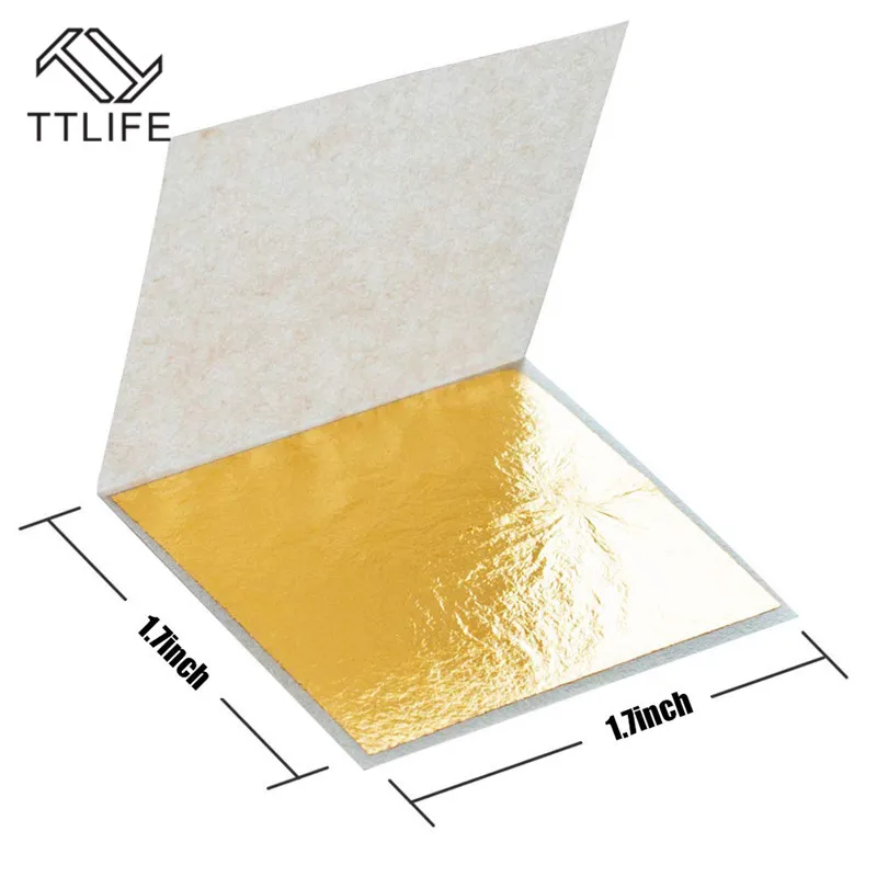 TTLIFE 10 Pcs 24K Gold Leaf Sheets for Art Crafts Design Gilding Framing Scrap Premium Golden Edible Gold Leaf Sheets Gold Foil