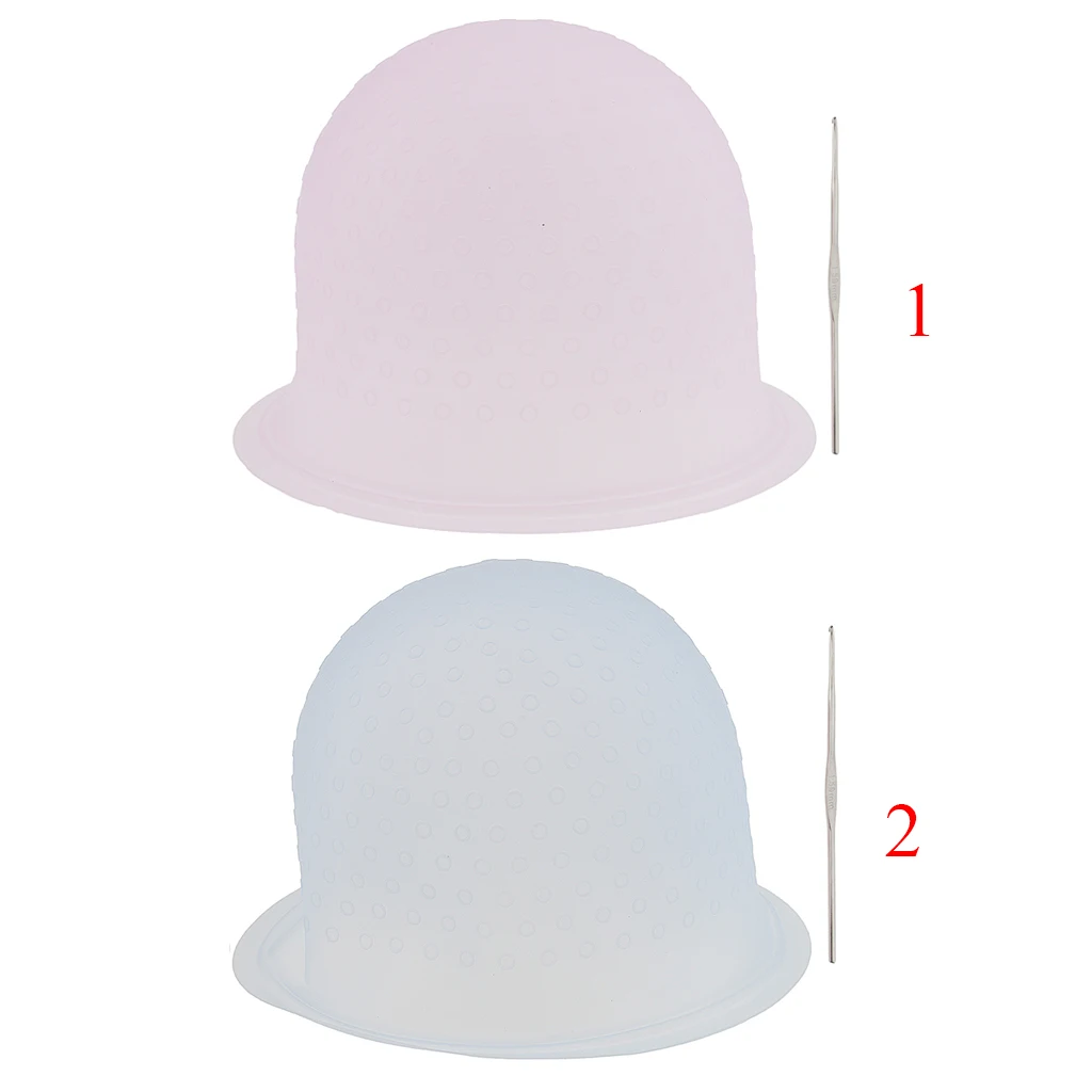 Reusable Silicone Dye Hat Hair Color Highlighting Hairdressing Cap + Hook Needle Frosting Dyeing Tools 
