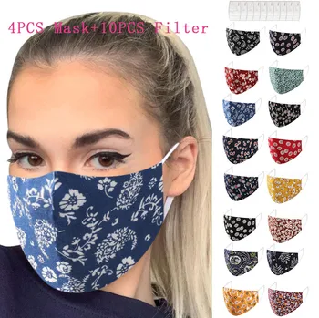 

8pc Reusable Mouth Face Mask With 20pc Pm2.5 Filter Floarl Flower Print Mask Windproof Mouth Muffle Mask Fashion Face Mask Mouth