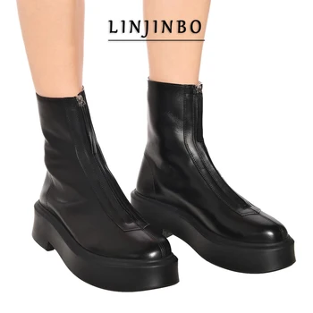 

Chunky Platform Boots Women Genuine Leather Ankle Boots Women Luxury Brand Desgin Zipper Winter Boots Women Zapatos Mujer 2020