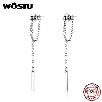

WOSTU Minimalist Style 925 Sterling Silver Geometric Long Line Drop Earrings For Women Wedding Engagement Jewelry Gift CQE550