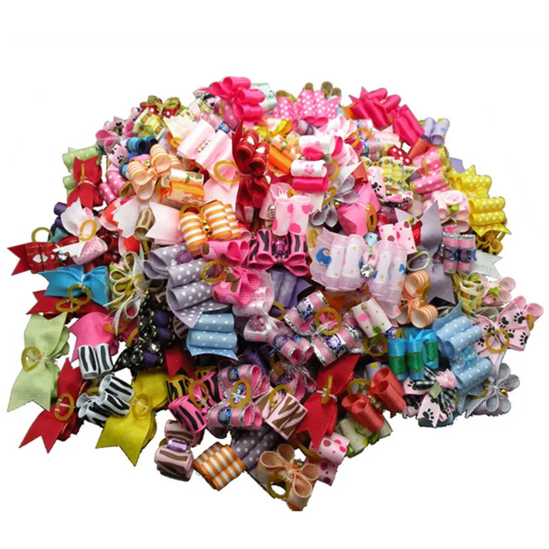 

300PC/Lot Dog Hair Bows Mix Patterns Dog Grooming Bows Handmade Pet Accessories For Dogs Supplies