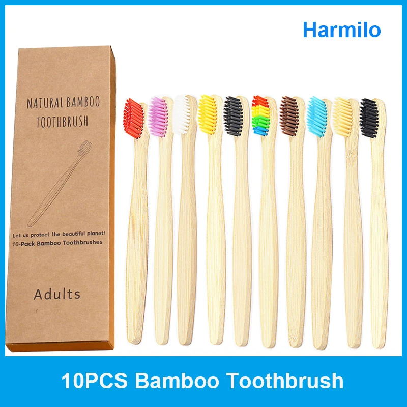 

10PCS Biodegradable Bamboo Toothbrush Teeth Colorful Bristle Natural Bamboo Tooth Brush Dental Eco Bambou Tooth brushes