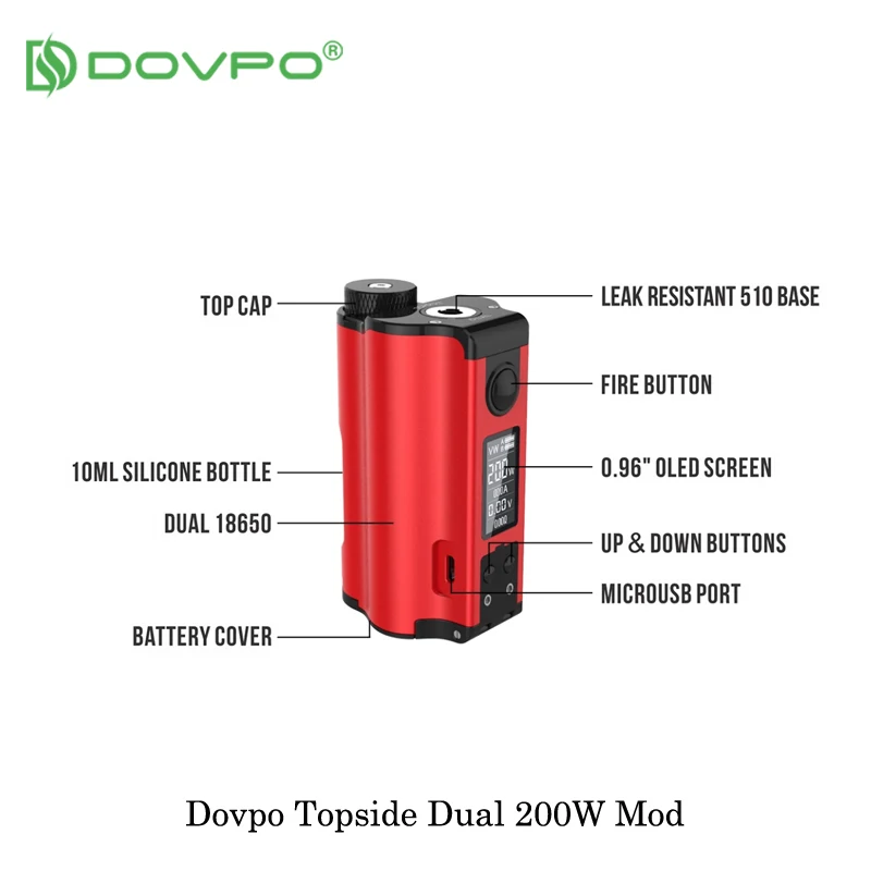 Электронная сигарета DOVPO Topside Dual 200 Вт вейп мод Top Fill TC Squonk 10 мл питание от двух