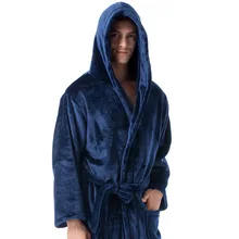 Flannel nightgown Hooded bathrobe Coral velvet spa bathrobe thickened and extended bath men's long bathrobe