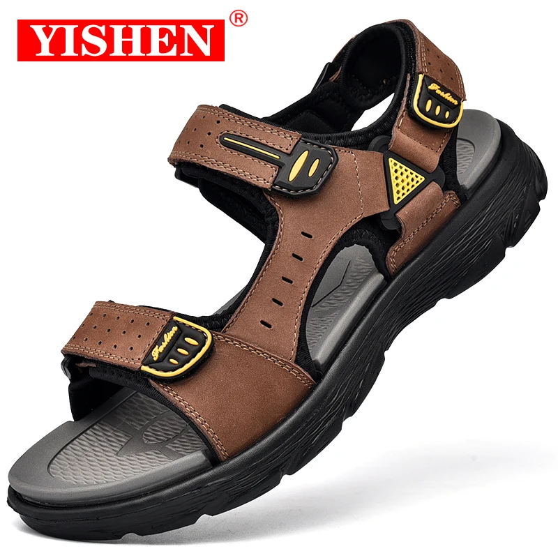 YISHEN New Classics Style Men Sandals Outdoor Walking Summer Shoes Anti-Slippery Beach Comfortable Soft Leather | Обувь