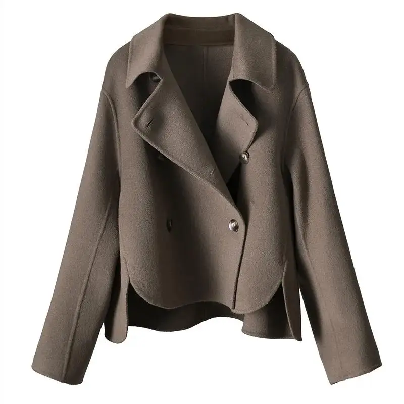 

Женское демисезонное шерстяное пальто, новая двубортная верхняя одежда, модная короткая куртка, топы, свободное Женское пальто, 2023