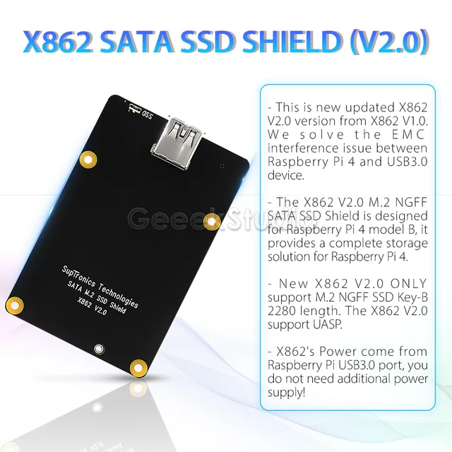 Geekworm X863 M.2 NGFF SATA SSD Storage NAS Kit for Raspberry Pi 4 Model B