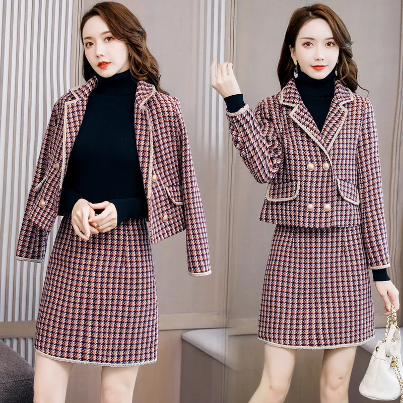 

Woolen Dress Women's Two-Piece 2019 Autumn And Winter New Style Korean-style Fashion Slimming Plaid Graceful Dress Outfit Fashio