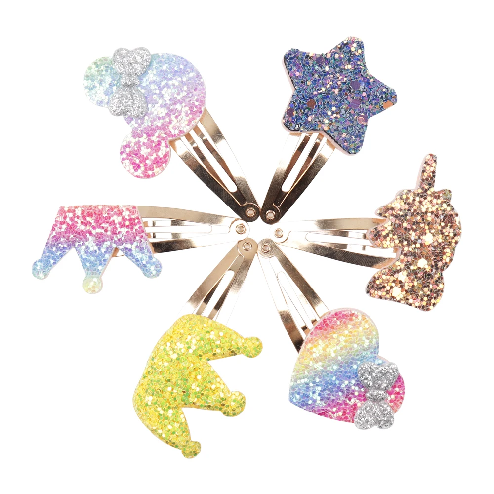 Crown Baby Hair Clip Cartoon Shiny Glitter Baby Hair Pins Girls Sequin Rainbow Baby Hair Clips Mermaid Accessories Cute Dreamy