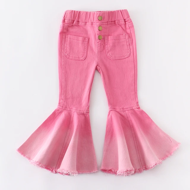 Baby Girls Flare Pants Outfit Pink Ripped Jeans Toddler Ruffle Bell Bottoms Flare  Pants Fall Winter Warm Outfit 