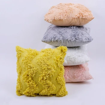 

Plush Woven Cushion Cover Morroccan Style Single Side Tuft Tassels Pillow Cover For Home Decoration Sofa Bed Pillowcase 45x45cm