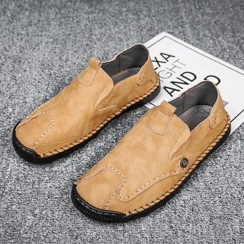 

2020 Fashion Men Shoes Leather Genuine Confortable Shoes Men Waterproof Slip-on Flat Men Casual Shoes Big Size High Quality