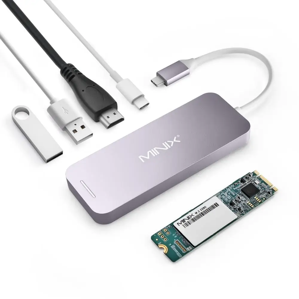 MINIX NEO C-S2 usb-хаб USB-C многопортовый Накопитель SSD type C концентратор HDMI USB 3,0 120G/240G Высокоскоростная передача все в одном для MacBook - Цвет: Grey with 240G SSD