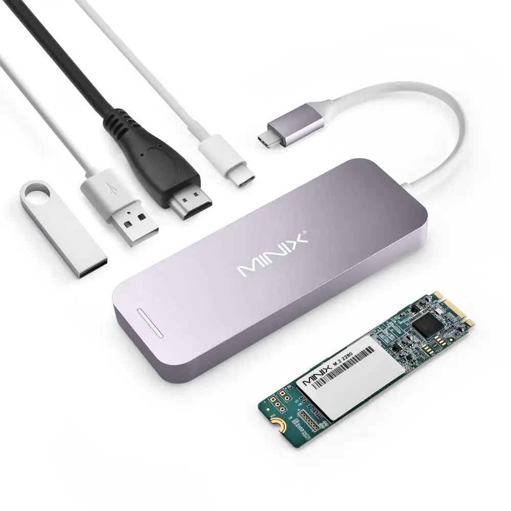 Grey with 240G SSD MINIX NEO C-S2 usb-хаб USB-C многопортовый Накопитель SSD type C концентратор HDMI USB 3,0 120G/240G Высокоскоростная передача все в одном для MacBook - Цвет: Grey with 240G SSD