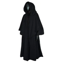 Мужская накидка Осень Зима Косплей сценический средневековый костюм винтажный волшебник пастор плащ с капюшоном черный Модный Плащ