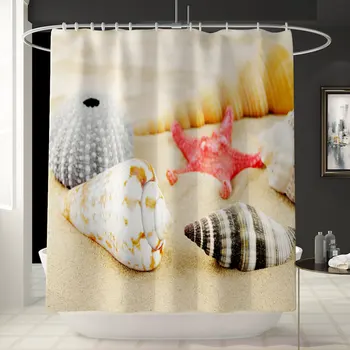 

conch beach printing bath curtain screen mildew fabric shower curtains sets with mat for bathroom decor cortinas de bano DW086