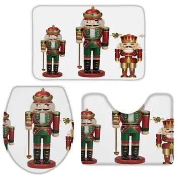 

3 Pieces Bathroom Set Nutcracker Soldier Bath Set Toilet Cover Mat Pedestal Rug Non-Slip Bathroom Rug Set