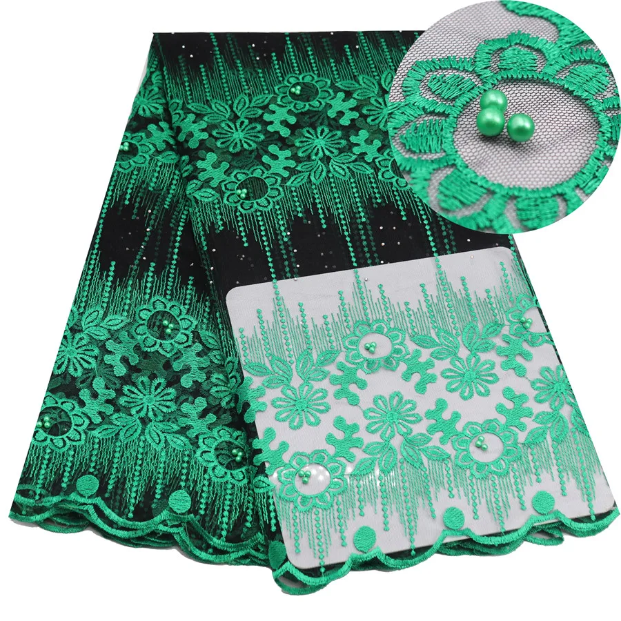 Зеленый Тюль кружевная ткань высокого качества Европейская и американская мода ткань с бисером камень Французский кружевной ткани