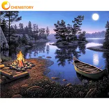 

CHENISTORY 60x75cm Oil Painting By Numbers Kits For Adults Moon Night Bonfire Scenery Paint Framed Home Decor Wall Art Diy Gift