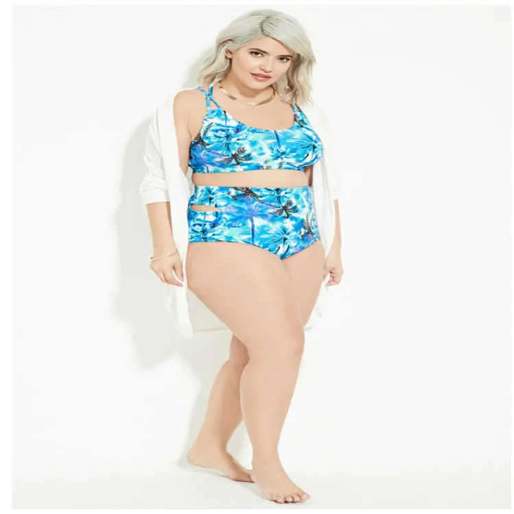 

New Style Swimwear 2019 Large Size Fat Plus-sized Digital Printing Split Type Bikini Bathing Suit