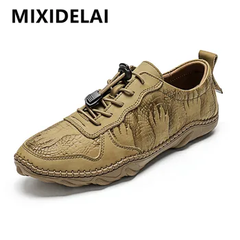 

New Men's Flat Casual Shoes Handmade Genuine Leather Men's Shoes Comfortable Loafers Breathable Moccasins Outdoor Men Sneakers