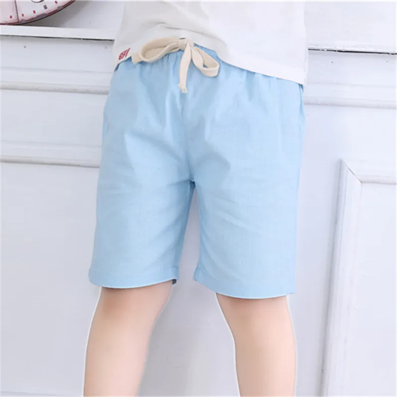 Новые стильные детские хлопковые льняные шорты, пляжные шорты для мужчин и женщин, Детские однотонные универсальные детские шорты